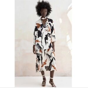 NWT Zara Printed Midi Dress Sz M/L